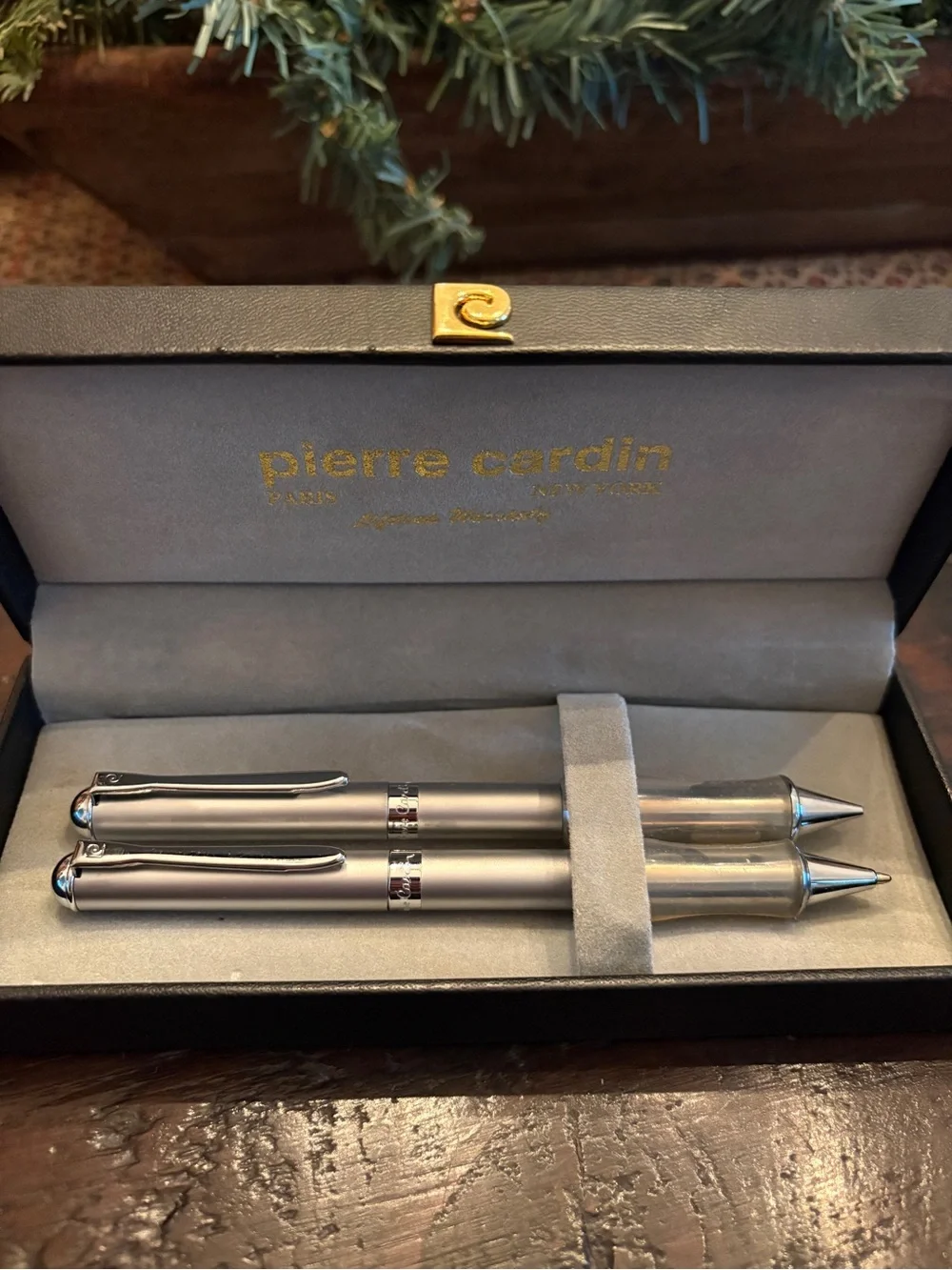 Pierre Cardin Silver Metallic Pen Duo with Chrome Accents